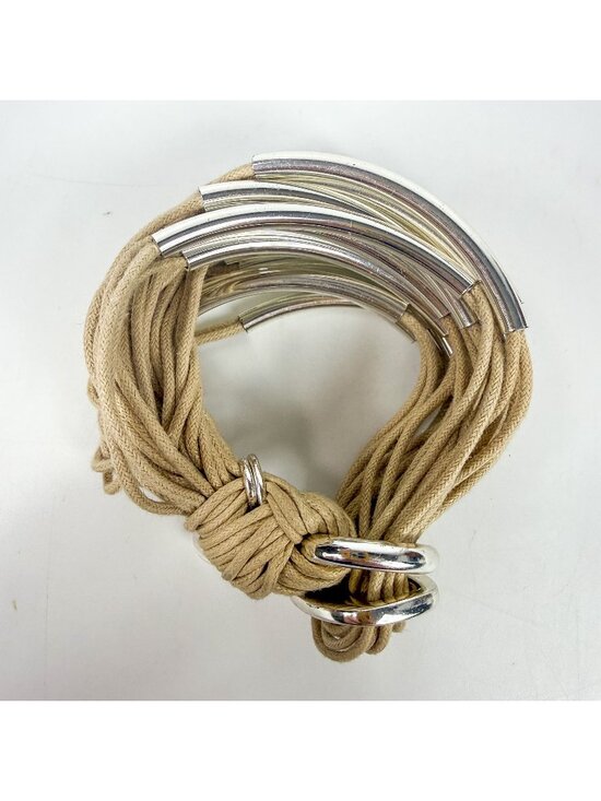 Gillian Julius Jewelry - Vintage Gillian Julius Multi-Strand Silver-Tone Tube String Bracelet Beige